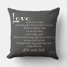 Kärlek är tålamod (Korinthierbrevet bibelvers) grå Kudde