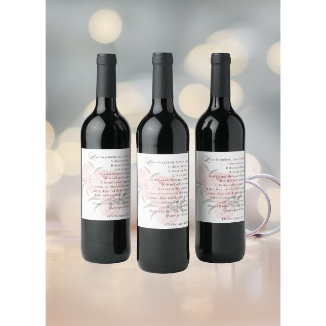 Kärlek är tålig 1 Korinthierbrevet 13:4-7 Peony Vinflaska Etikett (Wine Label Love is Patient Love is Kind Elegant Wedding Décor Collection

)