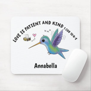 Kärlek är tålig söt bin och kolibri bibelvers musmatta