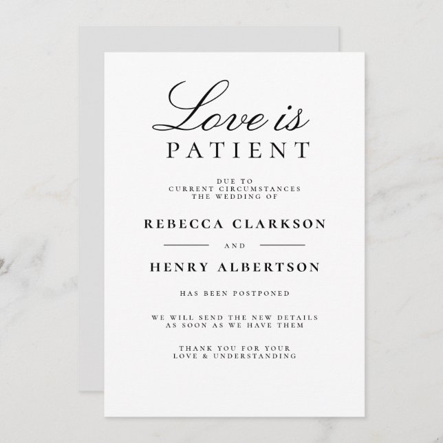 Kärlek är tålig svart & vit bröllopsannons inbjudningar (Fram/baksida)