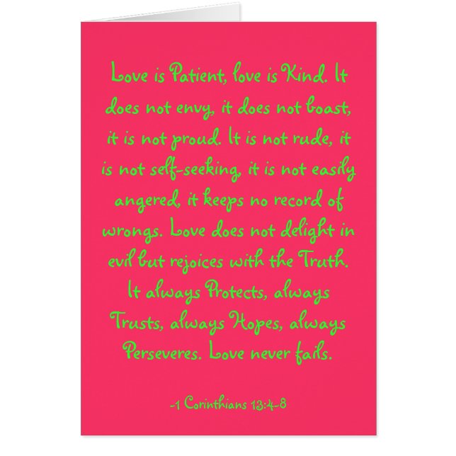Kärlek är tålmodig, kärlek är snäll. Den avundas Hälsningskort (Framsidan)