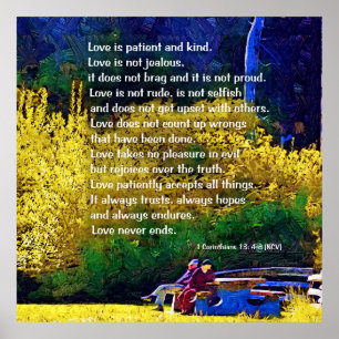 Kärlek är tålmodig: par i parken poster