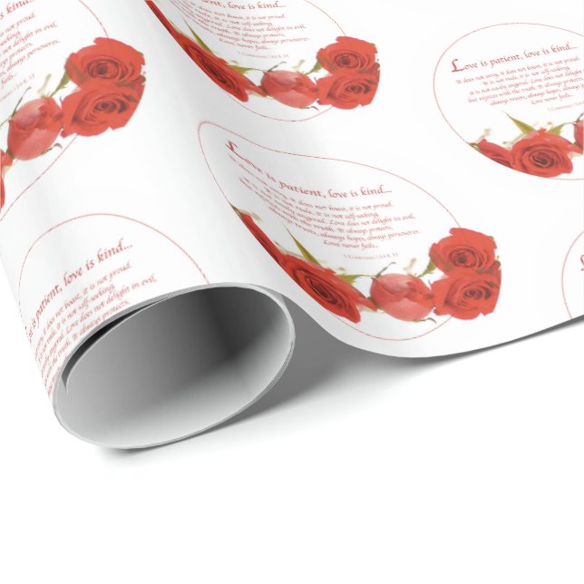 Kärlek är Tålmodig Röd Ros Presentpapper (Rullad Hörn)