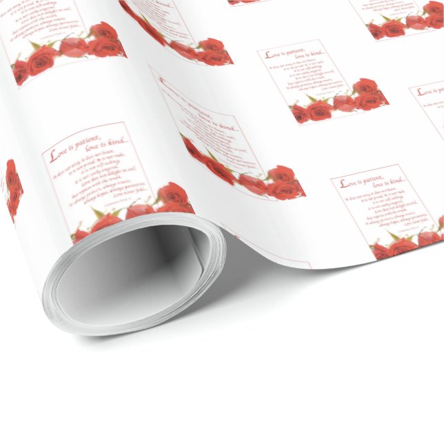 Kärlek är Tålmodig Röd Ros Presentpapper (Rullad Hörn)