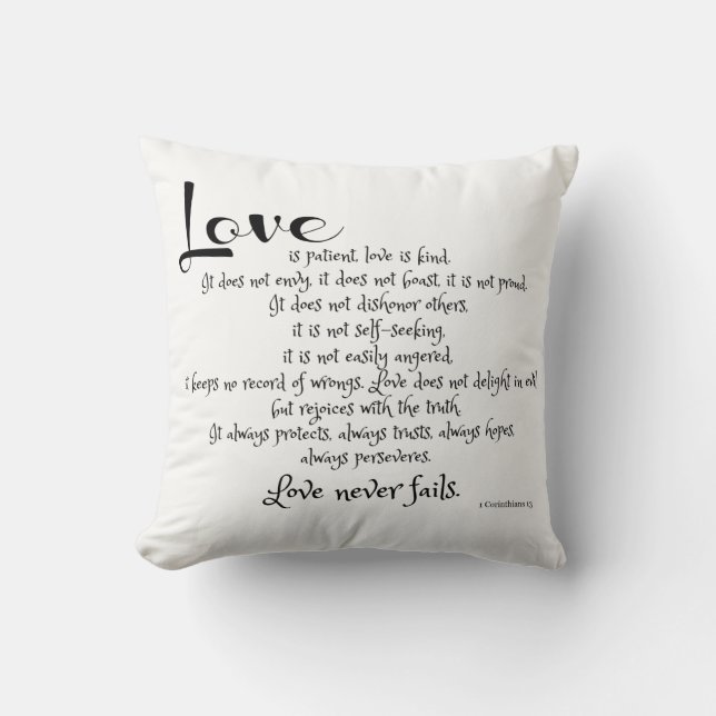 Kärlek är tålmodiga (scriptureversen) streck för kudde (Framsida)