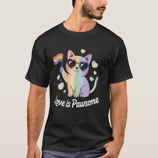 Kärlek är underbart sött regnbågskattpride t shirt (Framsida)