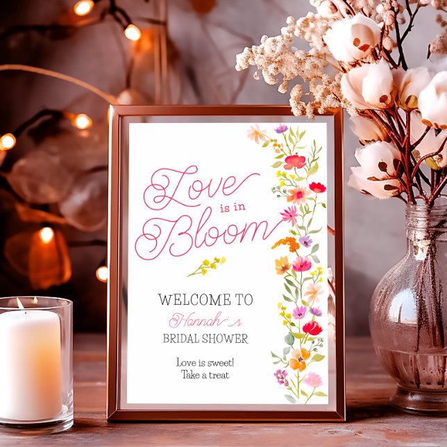Kärlek är välkommen i möhippan blommigt av blommor poster (Love is in bloom wildflowers floral bridal welcome poster)
