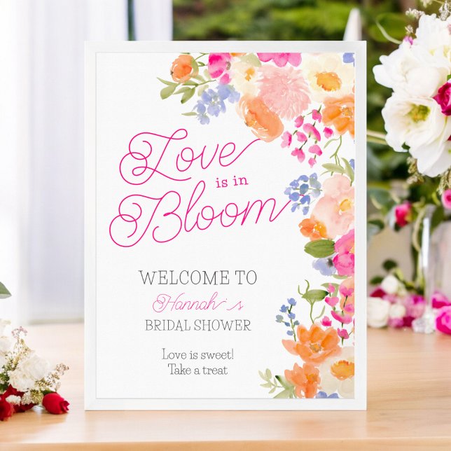 Kärlek är välkommen i möhippan blommigt av blommor poster (Love is in bloom wildflowers floral bridal welcome poster)