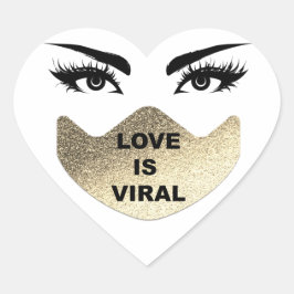 Kärlek är Viral Girl Coronavirus Heart Guld White Hjärtformat Klistermärke