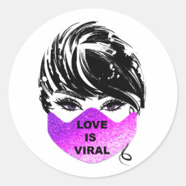 Kärlek är Viral Girl Coronavirus Rosa Ansikte Mask Runt Klistermärke