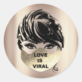 Kärlek är virus Coronavirus Time Guld Ansikte Mask Runt Klistermärke