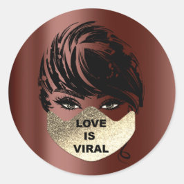 Kärlek är viruset Coronavirus Guld Ansikte Mask He Runt Klistermärke