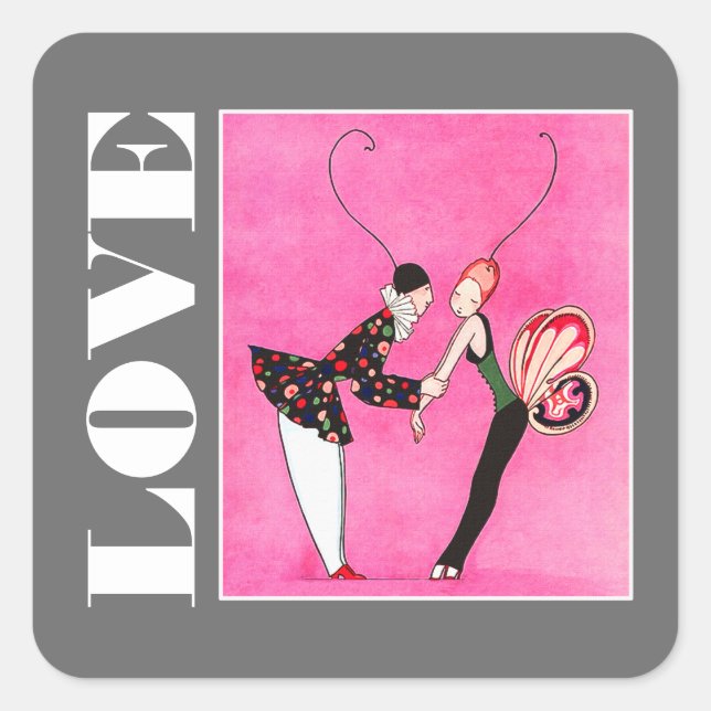 Kärlek. Art Deco Valentindagen Fyrkantigt Klistermärke (Framsida)