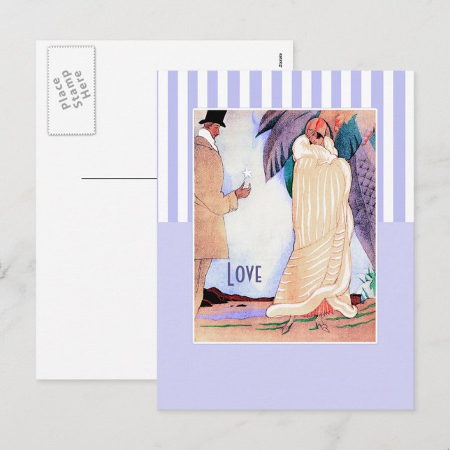 Kärlek. Art Deco Valentindagen Helg Vykort (Fram/baksida)