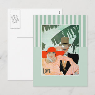 Kärlek. Art Deco Valentindagen Helg Vykort