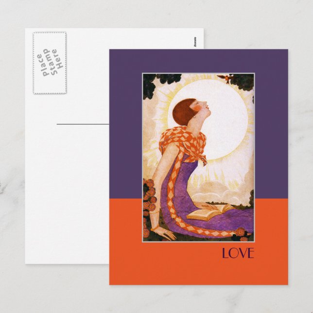 Kärlek. Art Deco Valentindagen-vykort Helg Vykort (Fram/baksida)