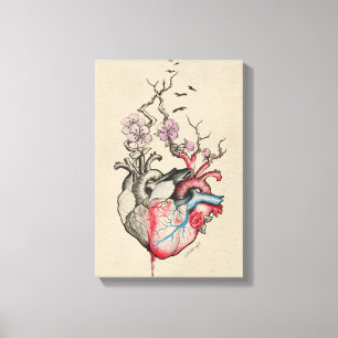 Kärlek art Surreal Anatomical hearts Flowers Vinta Canvastryck