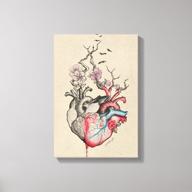 Kärlek art Surreal Anatomical hearts Flowers Vinta Canvastryck (Framsida)