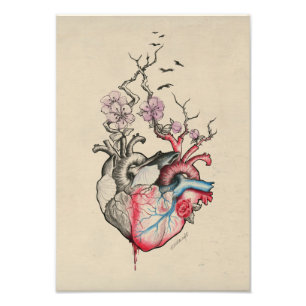 Kärlek art Surreal Anatomical hearts Flowers Vinta Fototryck