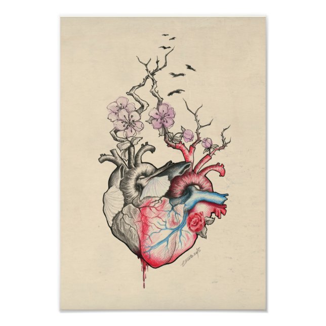 Kärlek art Surreal Anatomical hearts Flowers Vinta Fototryck (Framsidan)