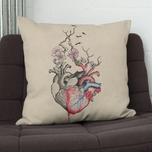 Kärlek art Surreal Anatomical hearts Flowers Vinta Kudde