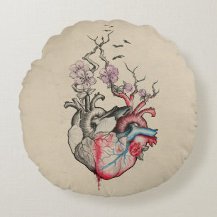 Kärlek art Surreal Anatomical hearts Flowers Vinta Rund Kudde