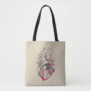 Kärlek art Surreal Anatomical hearts Flowers Vinta Tygkasse