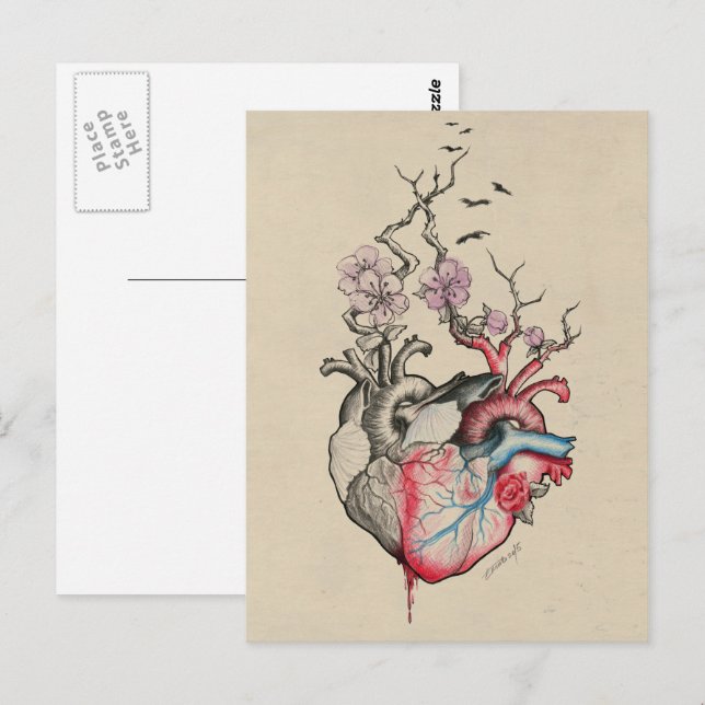 Kärlek art Surreal Anatomical hearts Flowers Vinta Vykort (Fram/baksida)