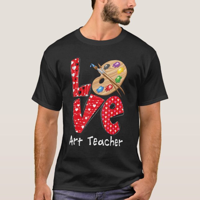 Kärlek Art Teacher Heart Funny Teacher Life Valent T Shirt (Framsida)