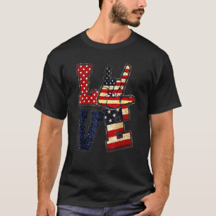 Kärlek Asl American Flagga 4:e juli oberoende T Shirt