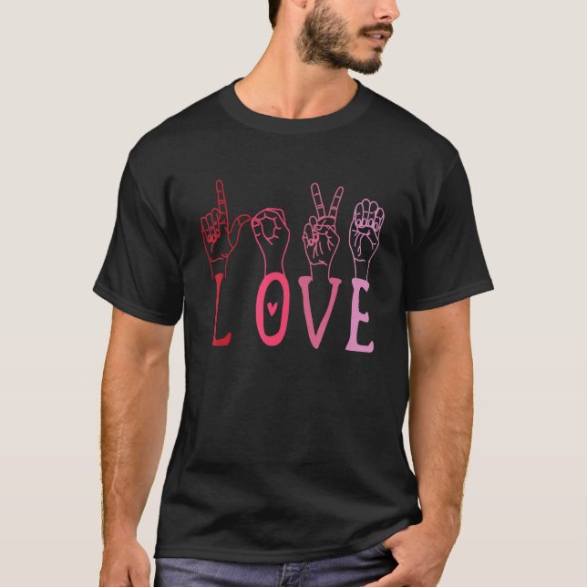 Kärlek ASL Hearts Valentines day Cute American Sig T Shirt (Framsida)
