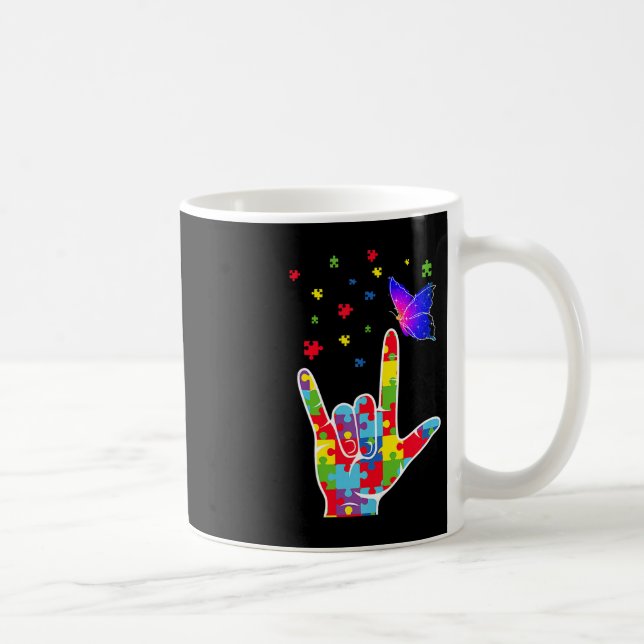 Kärlek ASL Sign Language Puzzle Butterfly Autism A Kaffemugg (Höger)