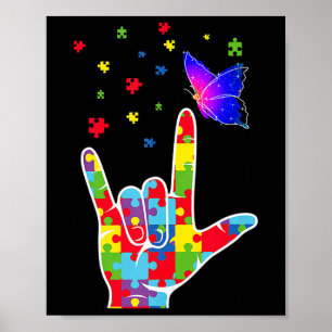Kärlek ASL Sign Language Puzzle Butterfly Autism A Poster