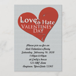 Kärlek att hata valentines daypartyinbjudan inbjudningar