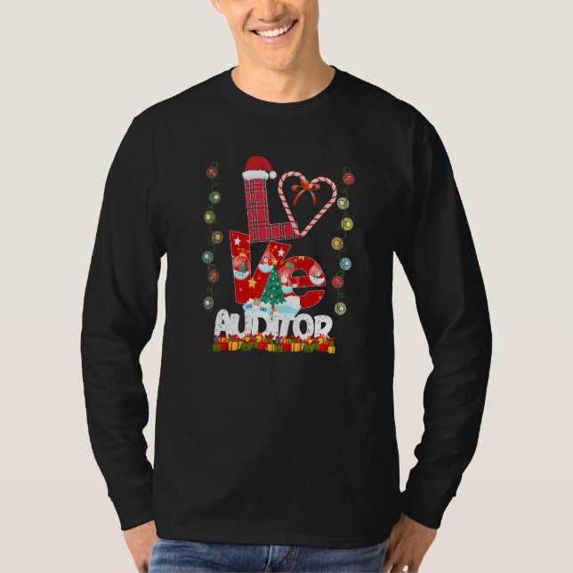 Kärlek Auditor Teacher Santa Hat Candy Julafton Pa T Shirt (Framsida)