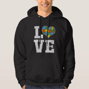 Kärlek Autism Awareness För barn Mamma Pappa Heart Hoodie