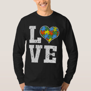 Kärlek Autism Awareness För barn Mamma Pappa Heart T Shirt