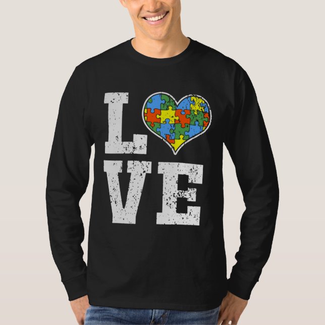 Kärlek Autism Awareness För barn Mamma Pappa Heart T Shirt (Framsida)