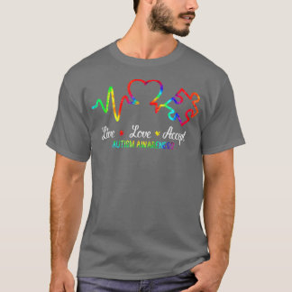 Kärlek Autism Awareness Month Puzzle Accept Heart T Shirt