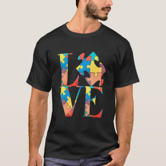 Kärlek Autism Awareness Puzzle Biet Coola Vibrant T Shirt