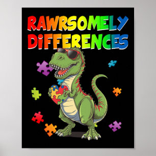 Kärlek Autism t Rex Dinosaur skiljer sig i hög gra Poster