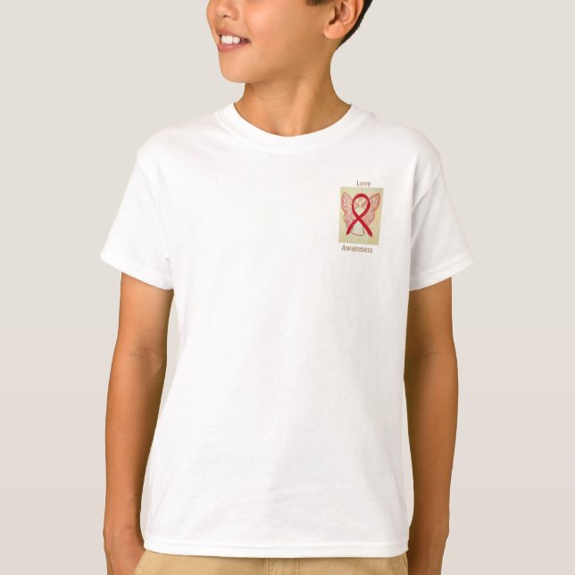 Kärlek Awareness Red Ribbon Angel Tee Shirt (Framsida)