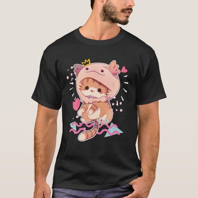 Kärlek Axolotl Hat Cat Cute Axolotl Älskare Heart  T Shirt (Framsida)