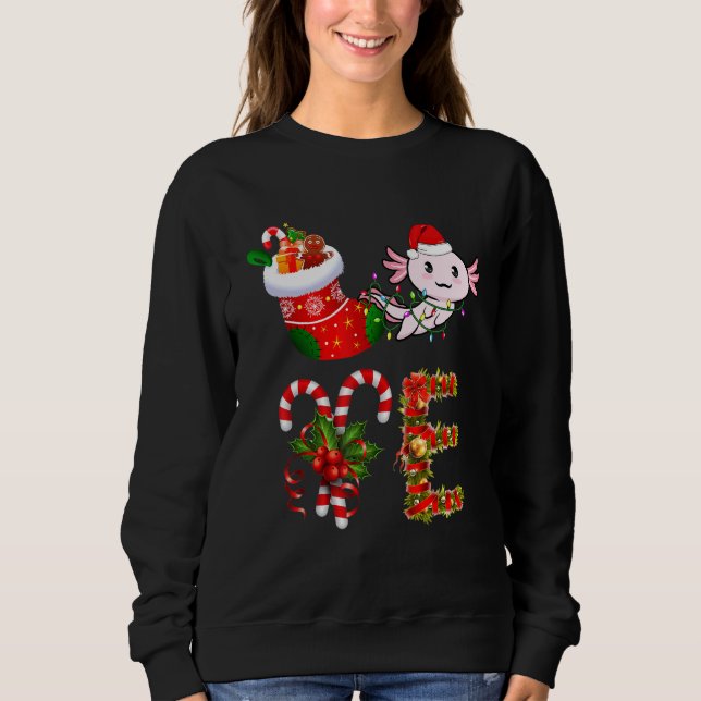 Kärlek Axolotl jul Ljus Led Santa Hat Chris T Shirt (Framsida)