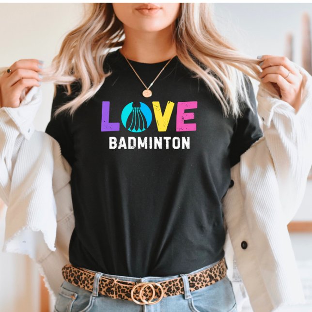 Kärlek Badminton | Bild med fet färgfull skyttleco T Shirt (Skapare uppladdad)