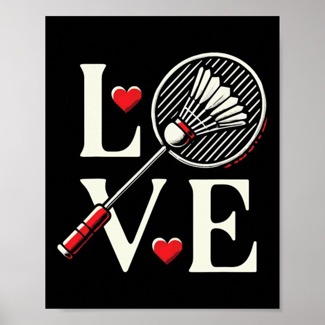 Kärlek Badminton Player Heart Racket Shuttle Poster (Framsidan)