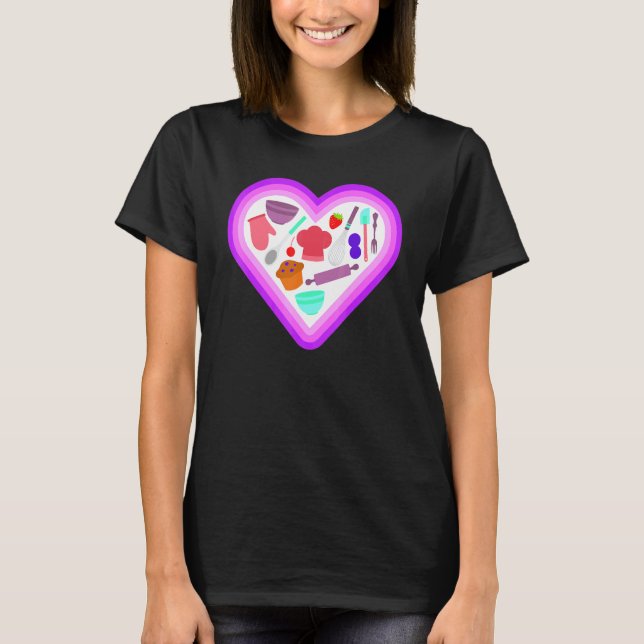 Kärlek Baking - Cute Baker Dessert Bakery T Shirt (Framsida)