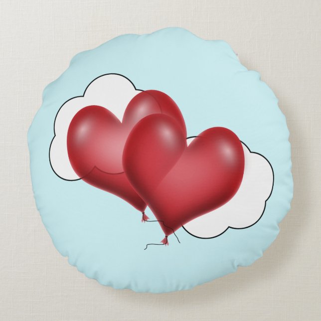 Kärlek Balloon Hearts Valentine Rund Kudde (Baksidan)