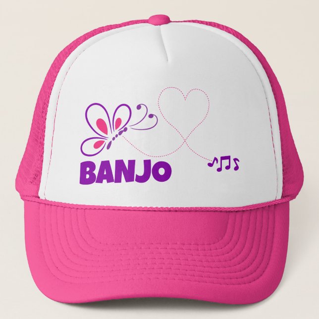 Kärlek Banjo Rosa Lila Fjäril Hjarta Keps (Framsida)