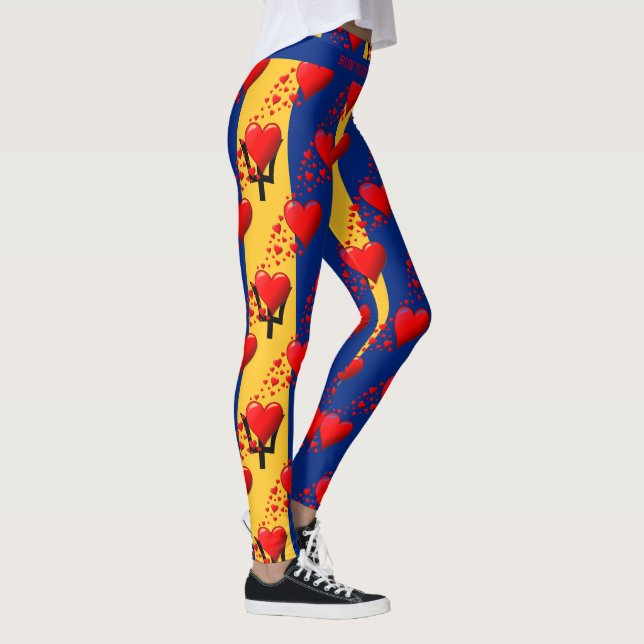 KÄRLEK BARBADOS Flagga Red Hearts SPRINGA Din TÄVL Leggings (Höger)